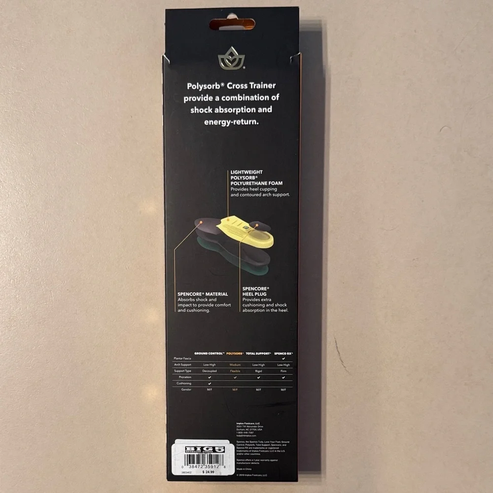Spenco Polysorb Cross Trainer Insoles arch support - Picture 2 of 3